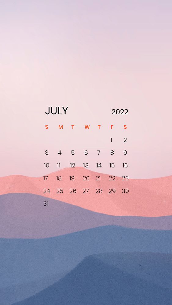 Mountain July monthly calendar iPhone wallpaper psd