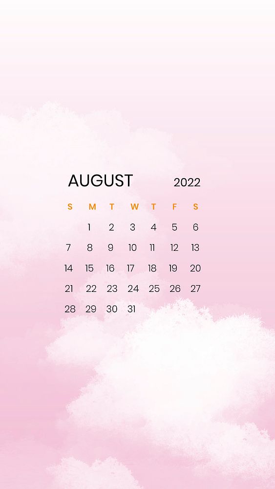Pink could abstract August monthly calendar iPhone wallpaper psd