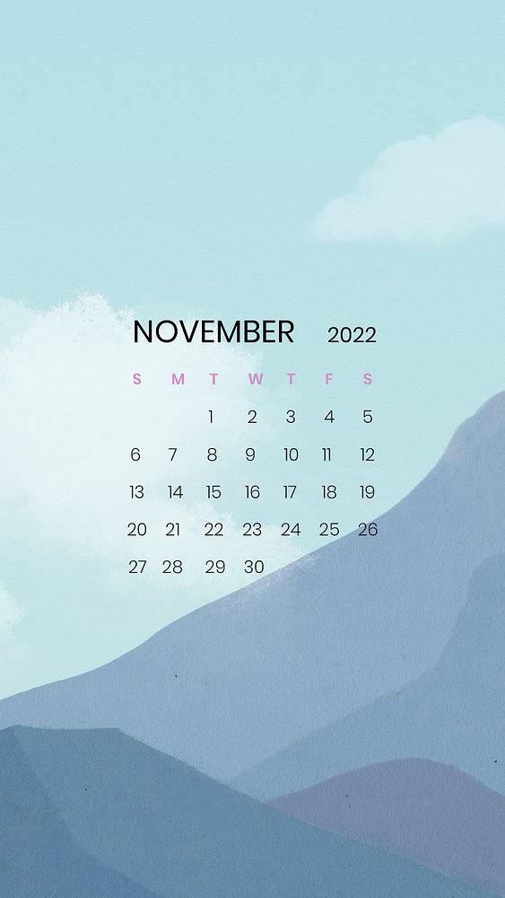 Mountain November monthly calendar iPhone wallpaper psd