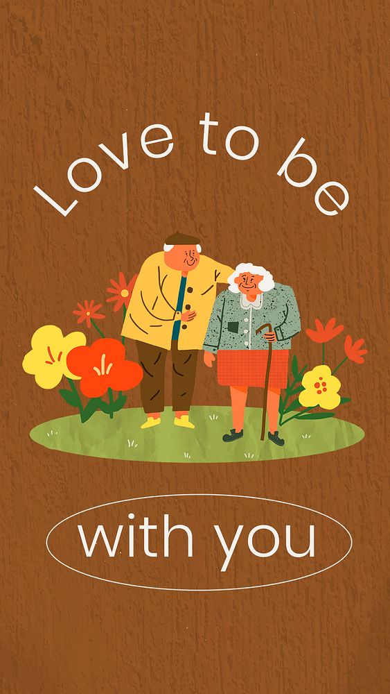 Love Instagram story template, old couple illustration with romantic quote psd