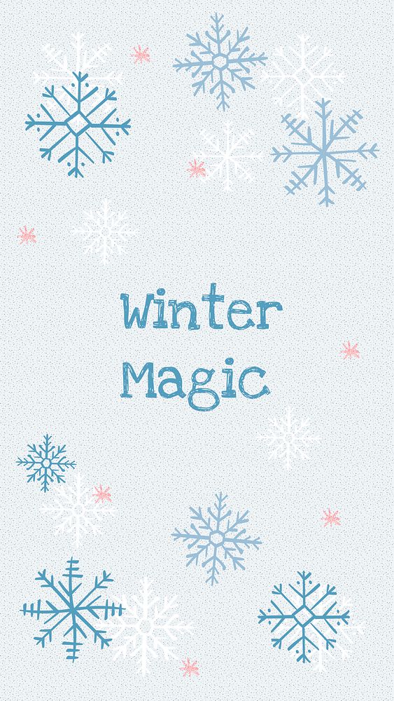 Winter magic Instagram story template, Christmas snowflake doodle in blue psd