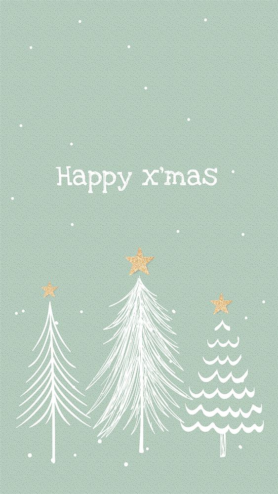 Happy x&rsquo;mas greeting Instagram story template, cute Christmas greeting with trees doodle psd