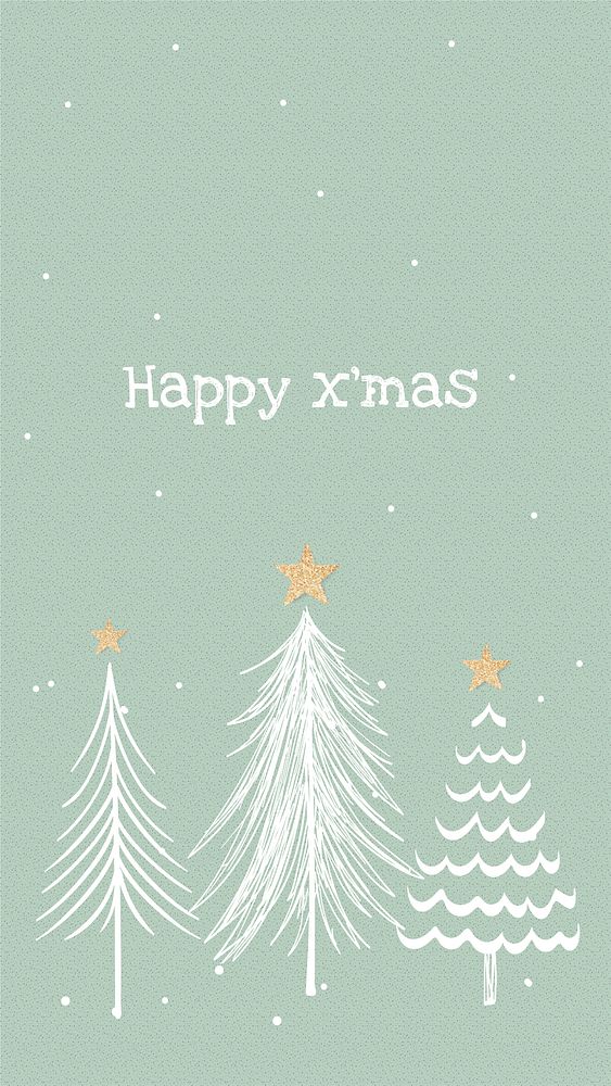 Happy x’mas greeting Instagram story template, cute Christmas greeting with trees doodle psd