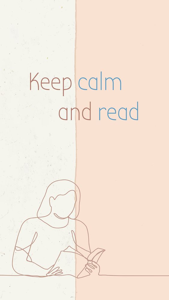 Woman reading iPhone wallpaper, keep calm and read, line art illustration design psd