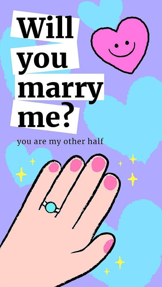 Cute doodle engagement proposal, will you marry me? for Instagram story