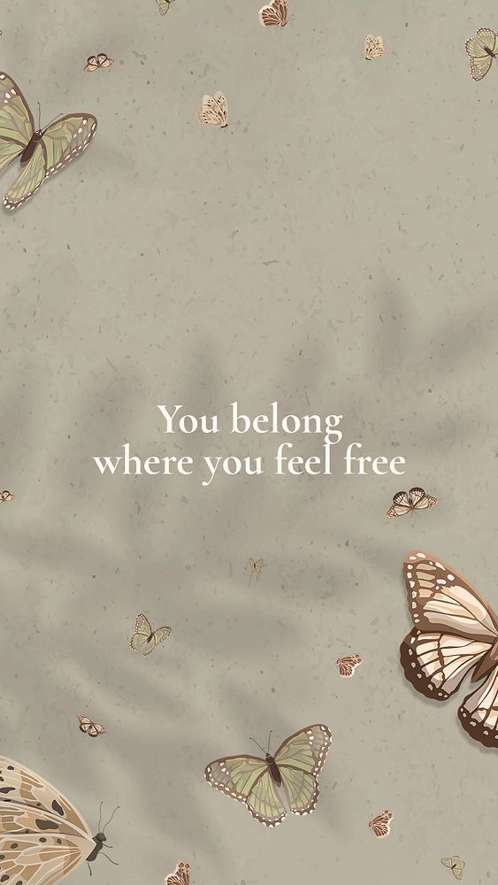 Freedom quote Instagram story template, beige butterfly background psd