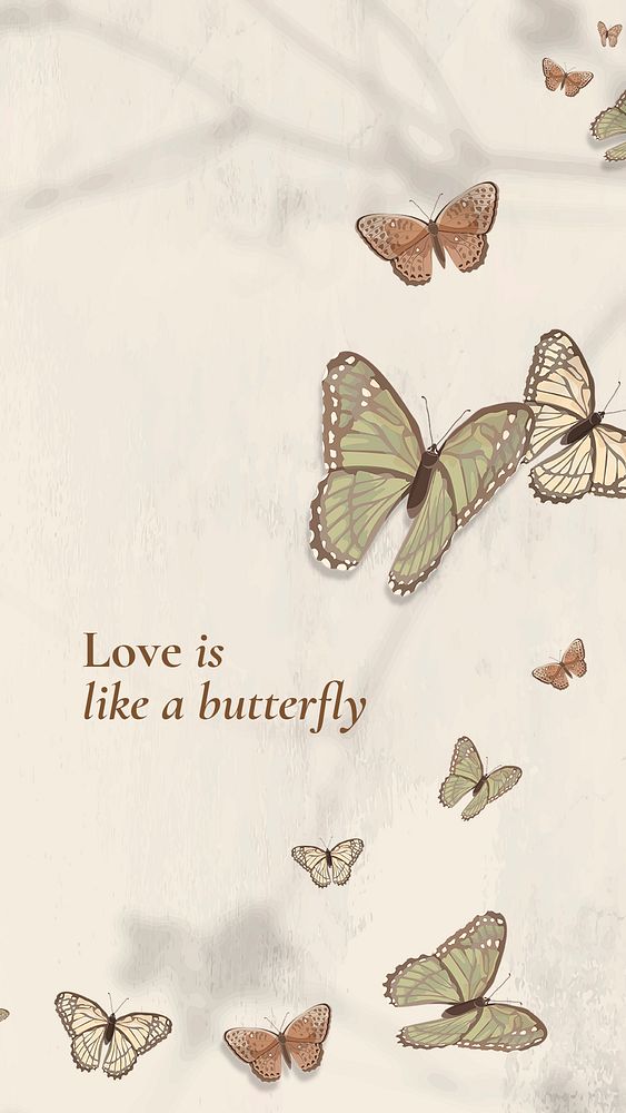 Love quote mobile wallpaper template, beige butterfly background psd