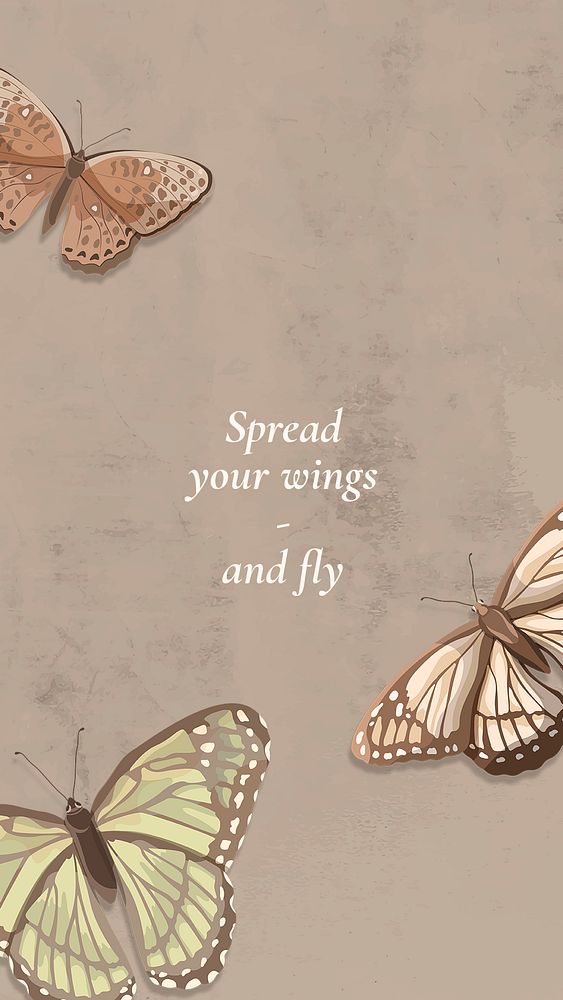 Aesthetic quote iPhone wallpaper template, beige butterfly background psd