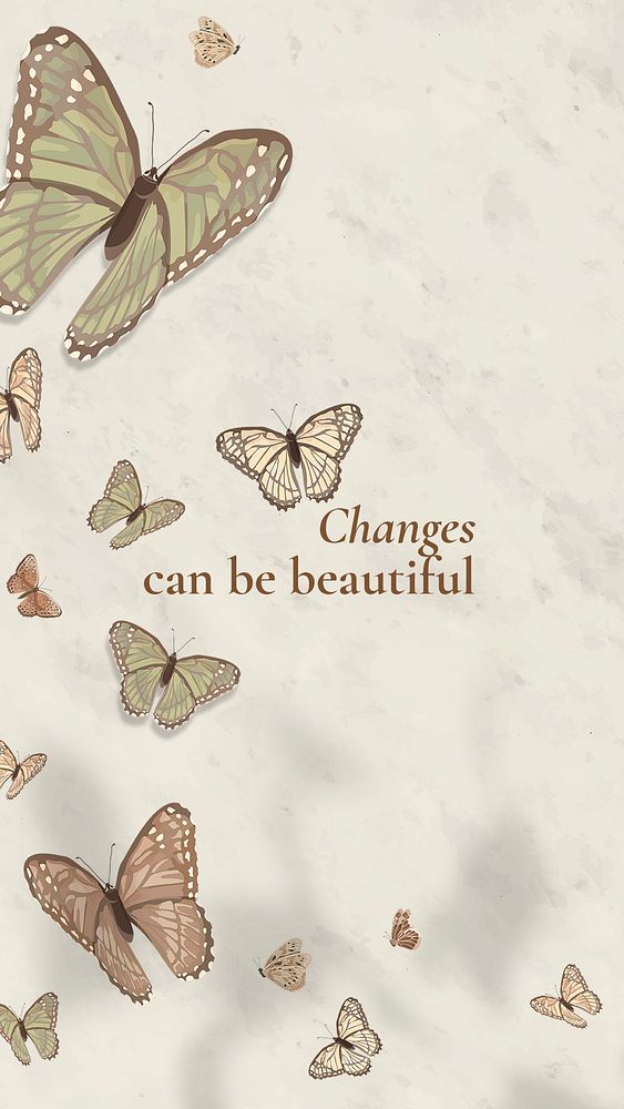 Positivity quote Instagram story template, beige butterfly background psd