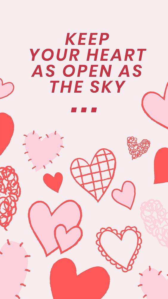 Valentine&rsquo;s quotes mobile wallpaper template psd, cute heart background