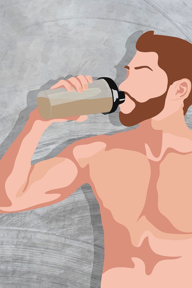 Man drinking protein shake background, aesthetic illustration
