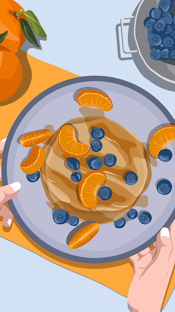 Pancake breakfast mobile wallpaper, aesthetic illustration
