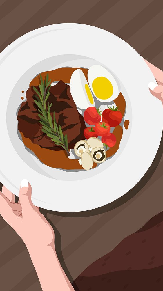 Steak dinner iPhone wallpaper, realistic illustration