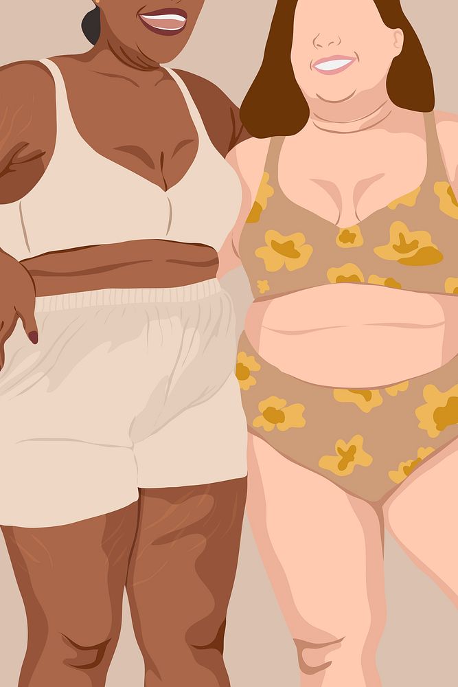 Women & body positivity background curvy women, aesthetic illustration
