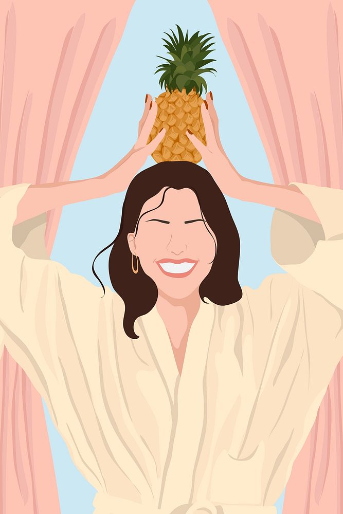 Happy woman background with pineapple, aesthetic illustration