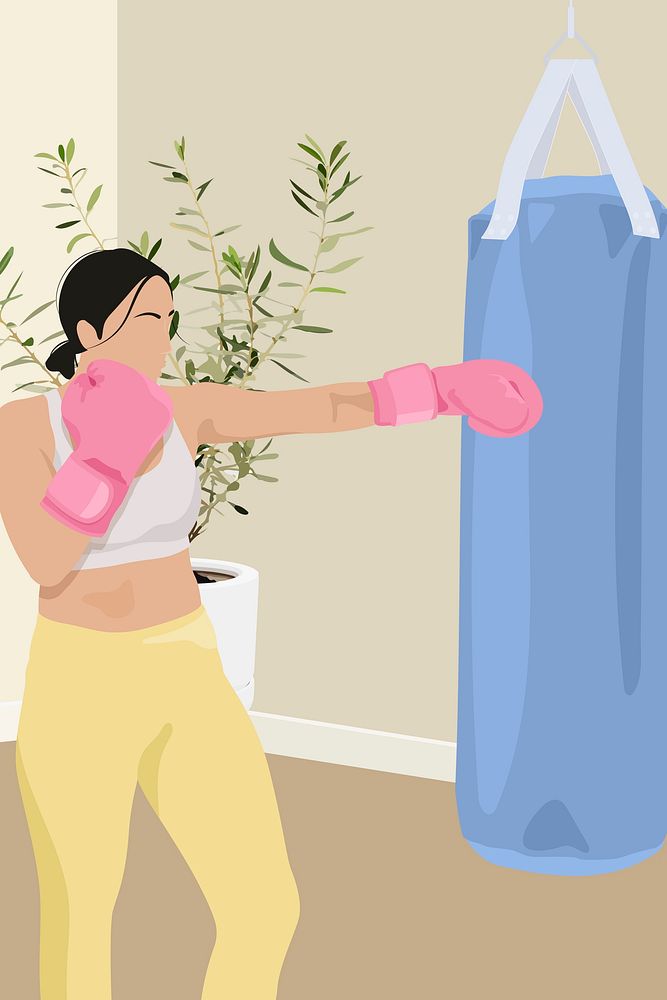 Woman punching bag background, realistic illustration