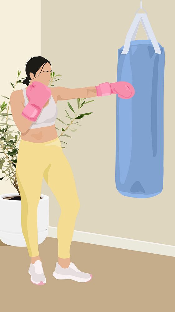 Fitness woman phone wallpaper, realistic illustration