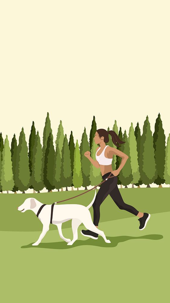 Woman running mobile wallpaper, aesthetic illustration
