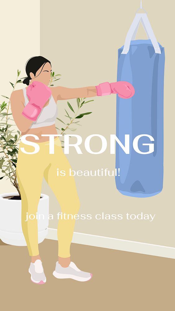 Strong woman Instagram story template, aesthetic illustration psd