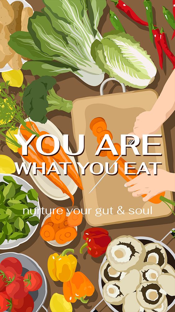 Vegetarian food Instagram story template, aesthetic illustration psd