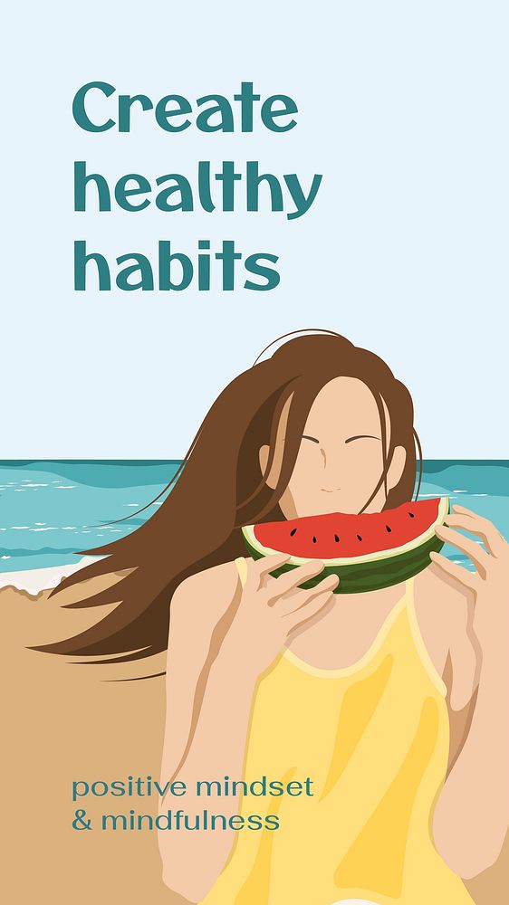 Healthy habits Instagram story template, aesthetic vector illustration