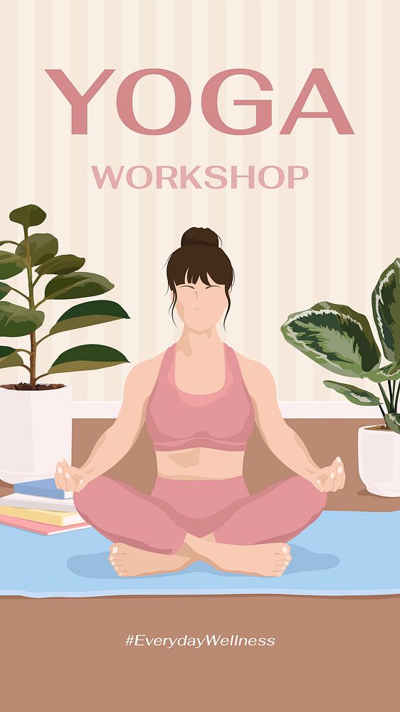 Yoga workshop Instagram story template, aesthetic vector illustration