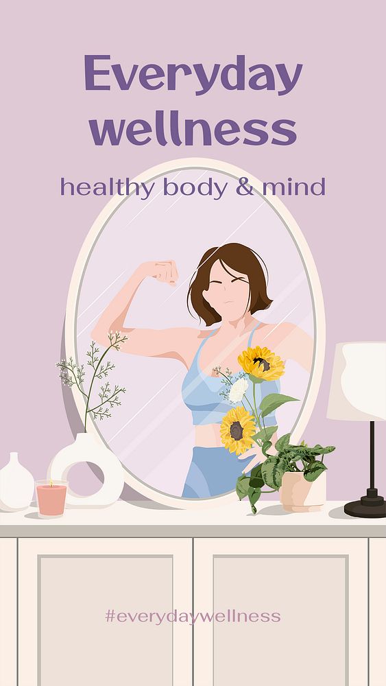 Health & wellness Instagram story template, aesthetic illustration psd