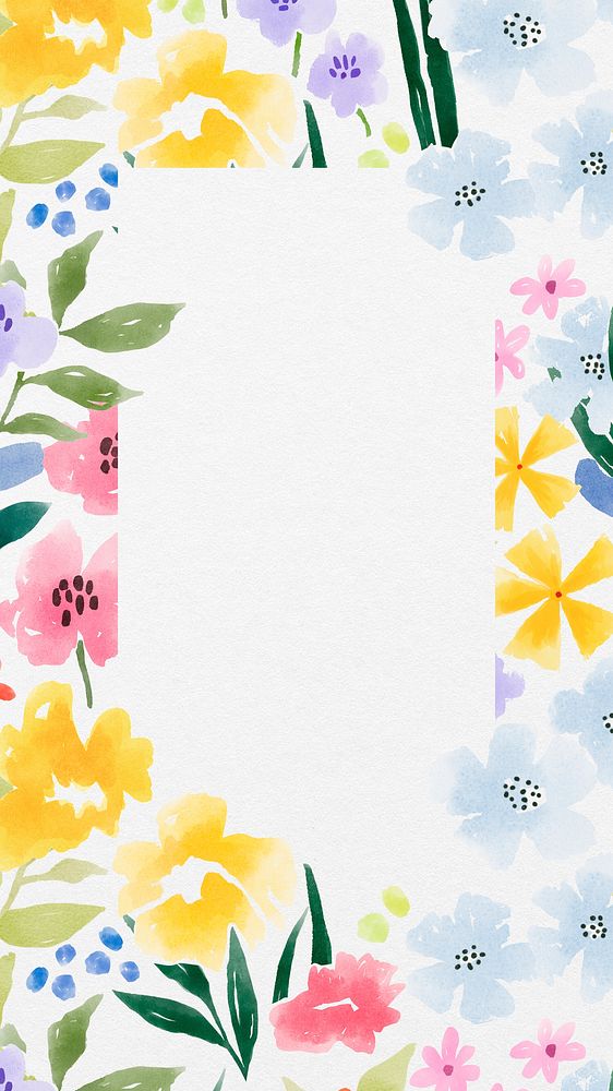 Watercolor flower frame mobile wallpaper psd
