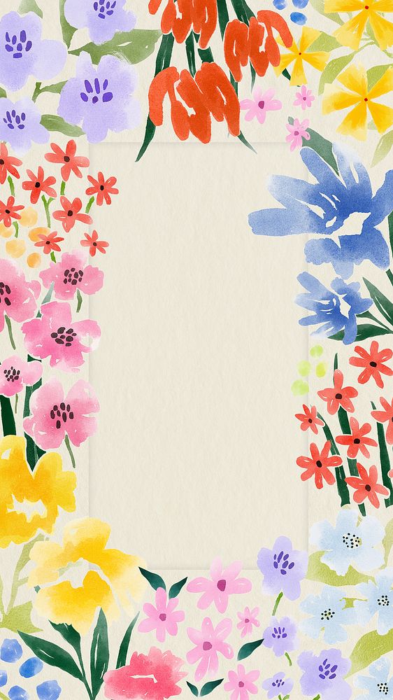 Watercolor flower frame mobile wallpaper psd