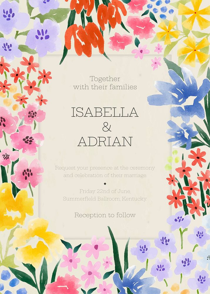 Flower wedding invitation card template, for spring ceremony vector