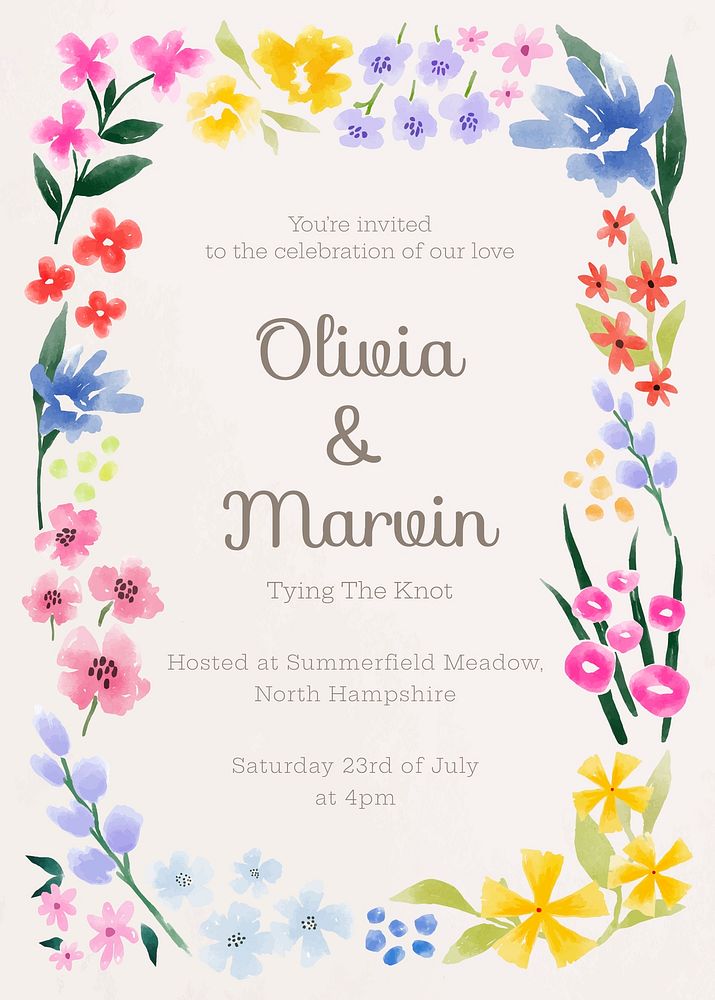 Flower wedding invitation card template, for spring ceremony vector