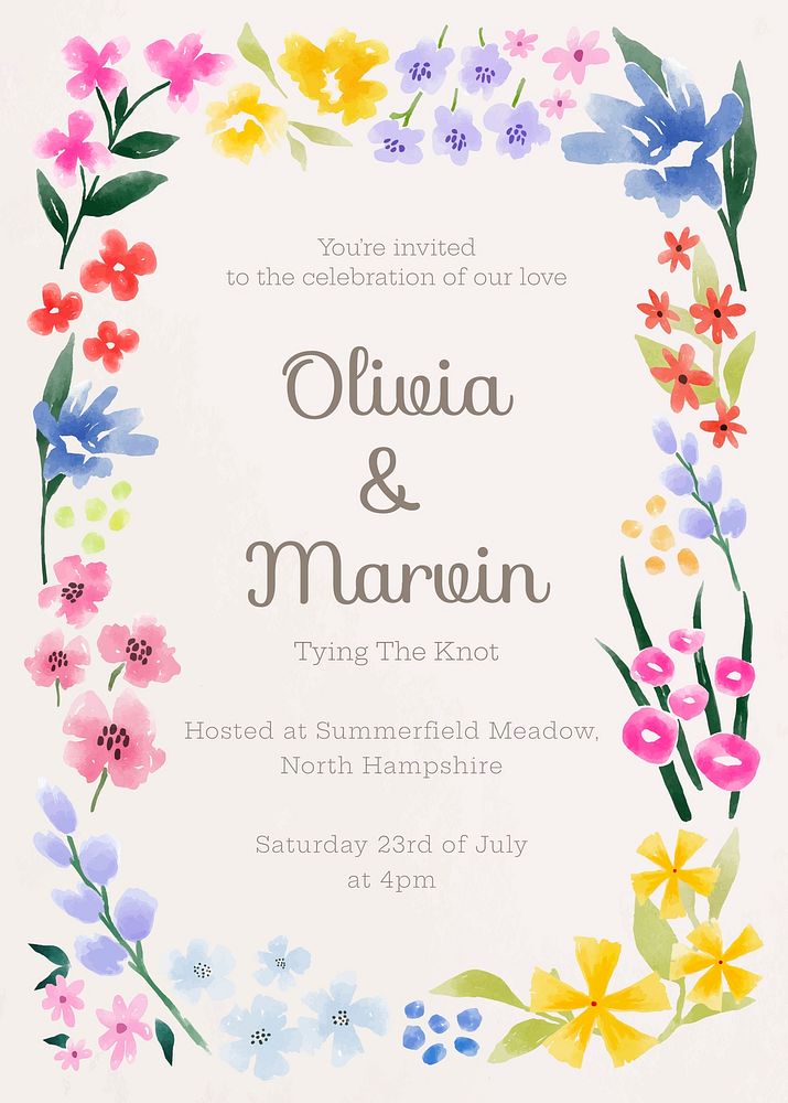 Flower wedding invitation card template, | Free Vector Template - rawpixel