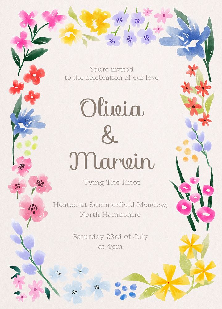 Flower wedding invitation card template for spring ceremony psd