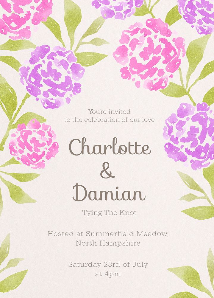 Flower wedding invitation card template for spring ceremony psd