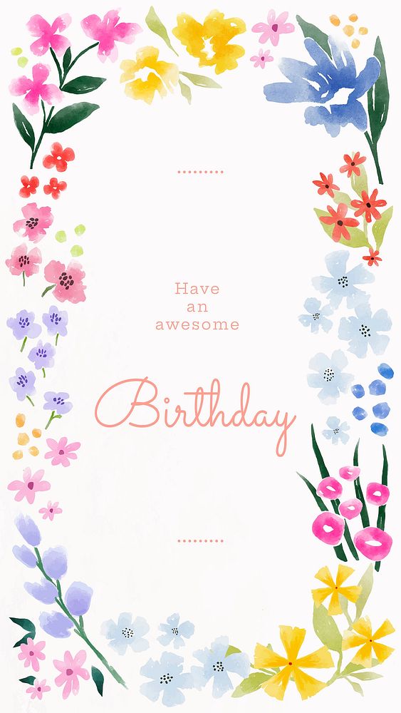 Birthday message Facebook story template, watercolor design vector