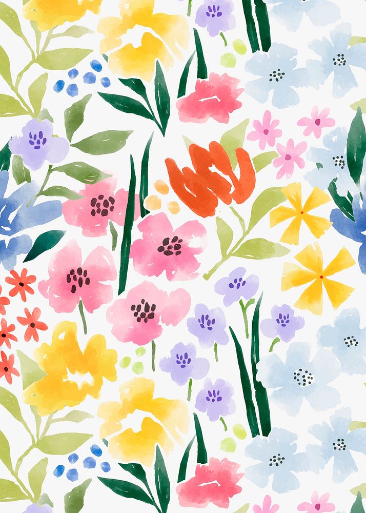 Colorful flower background, watercolor hand painted pattern vector