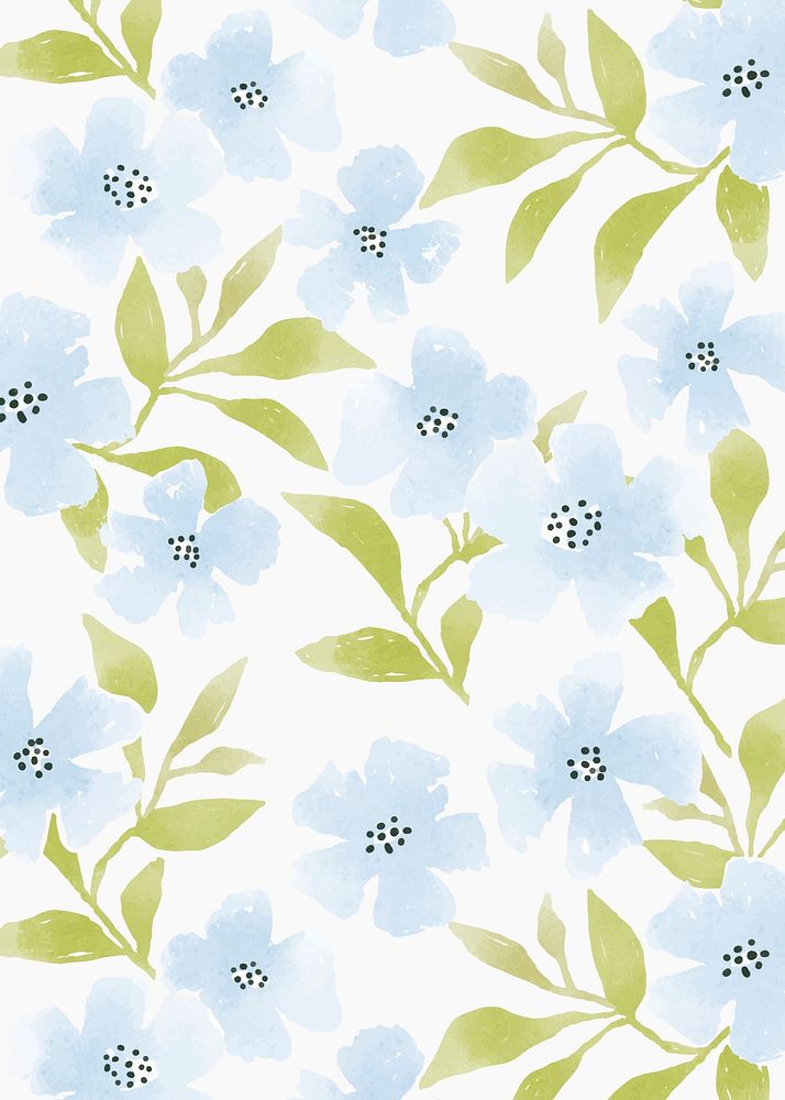 Blue spring flower background, watercolor hand painted pattern vector