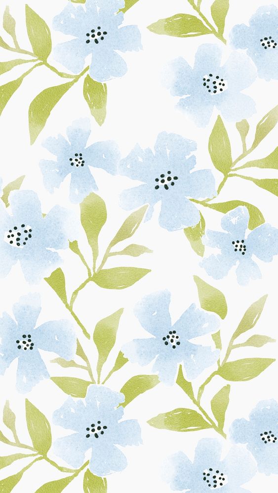 Blue flower phone wallpaper, cute watercolor design