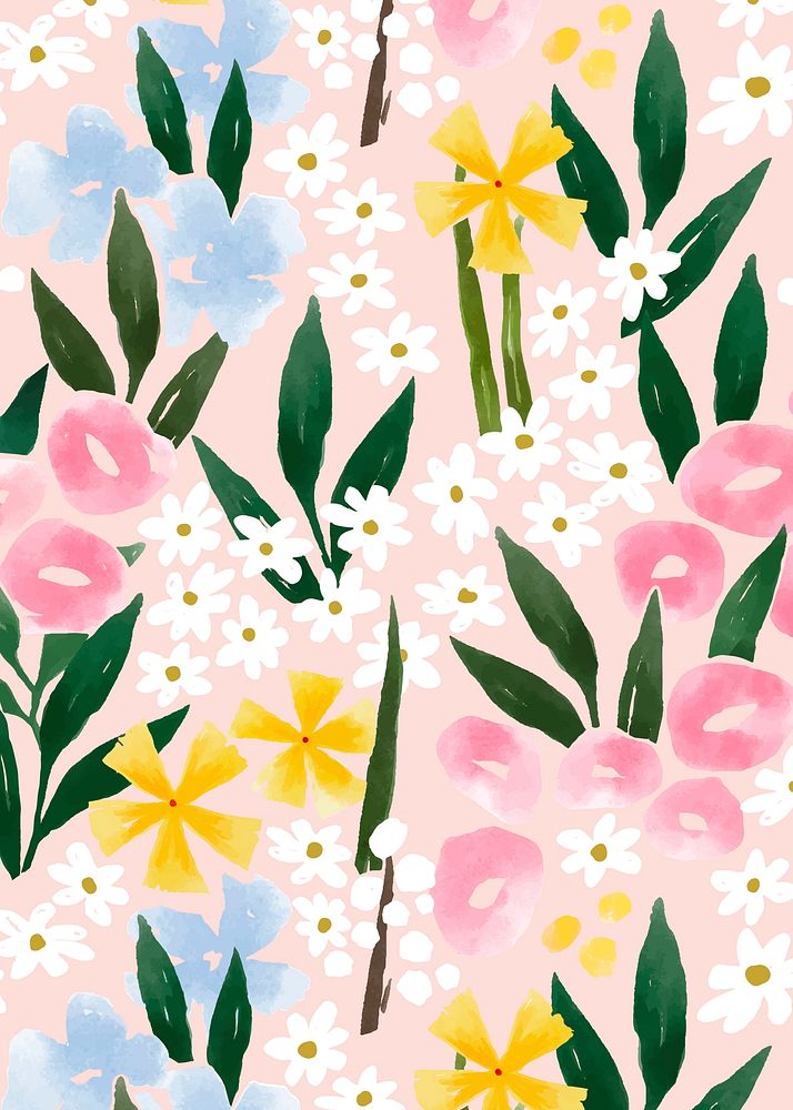 Pink spring flower background, watercolor hand painted pattern vector