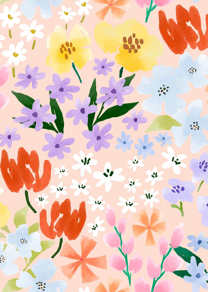 Pink spring flower background, watercolor hand painted pattern vector