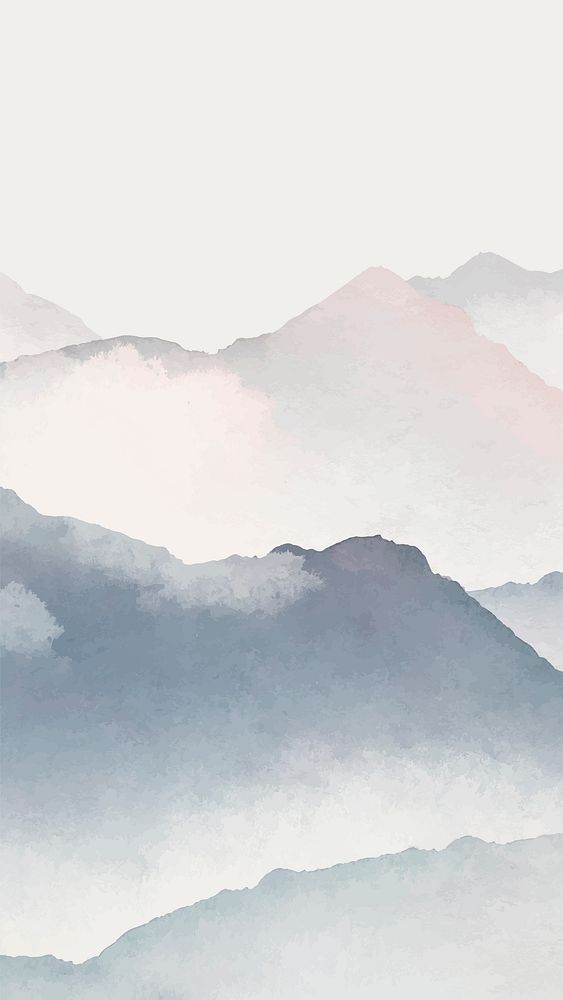 Foggy mountain phone wallpaper, watercolor aesthetic HD background vector