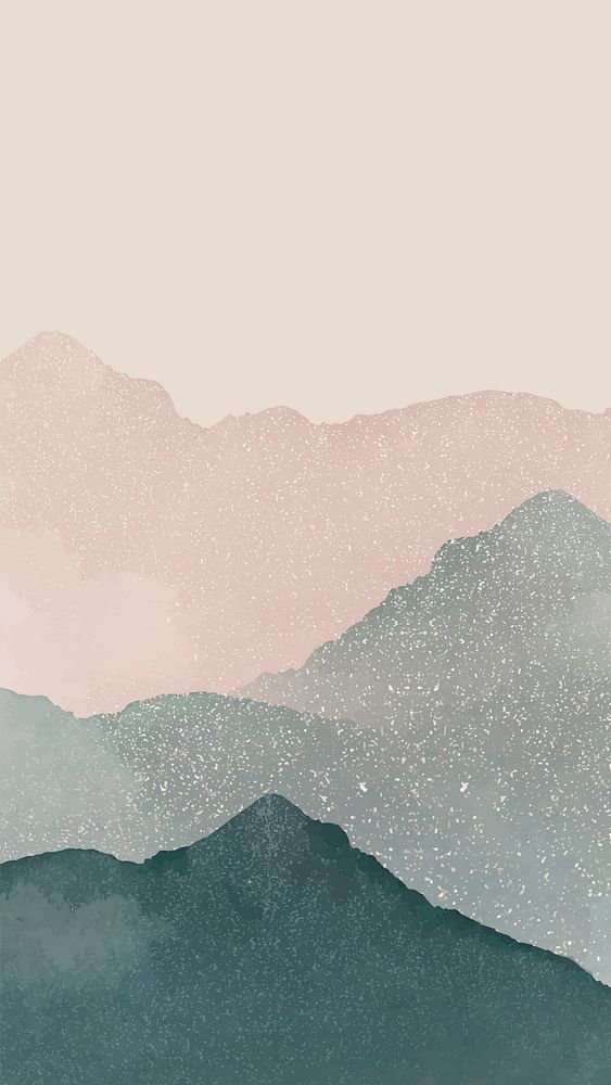 Green mountains iPhone wallpaper, watercolor nature background vector