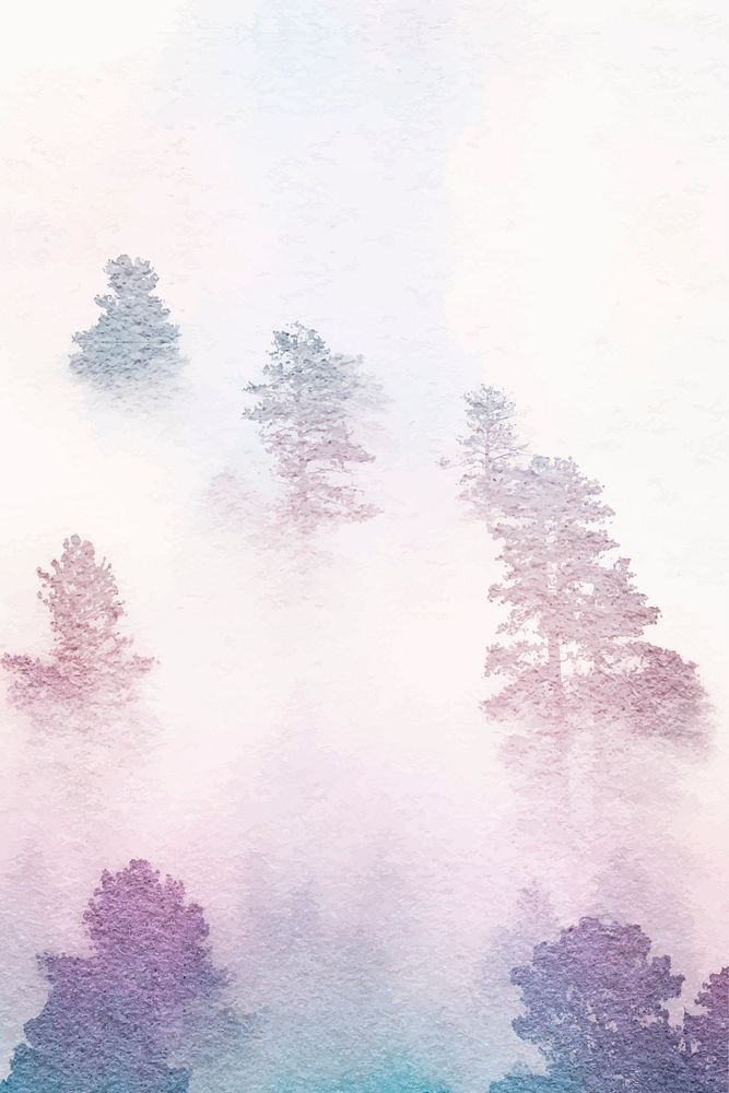 Purple forest background, foggy nature watercolor design vector
