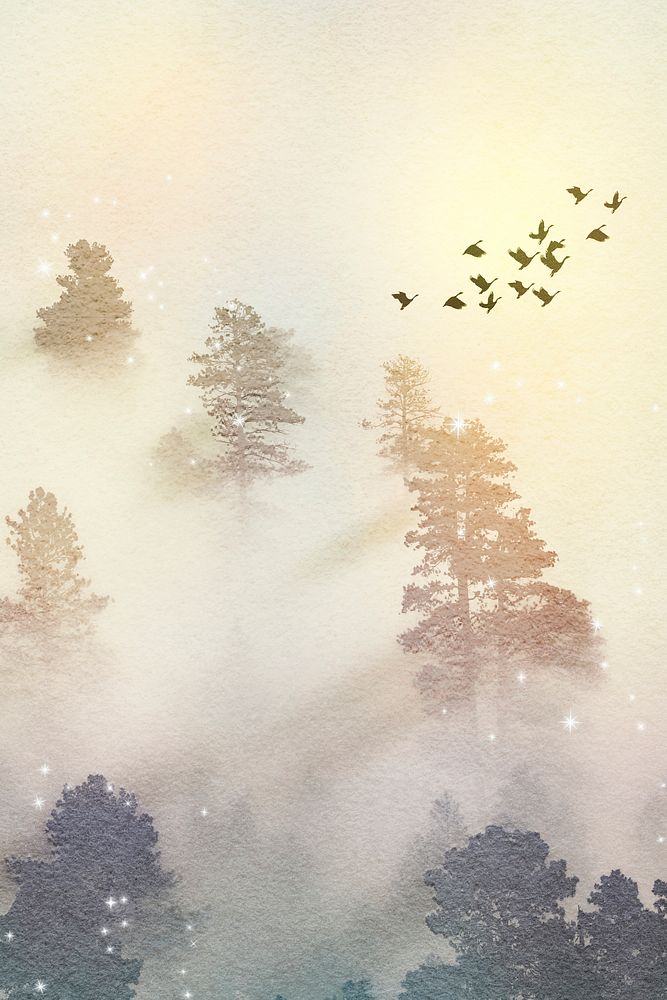 Glitter forest background, nature watercolor design psd