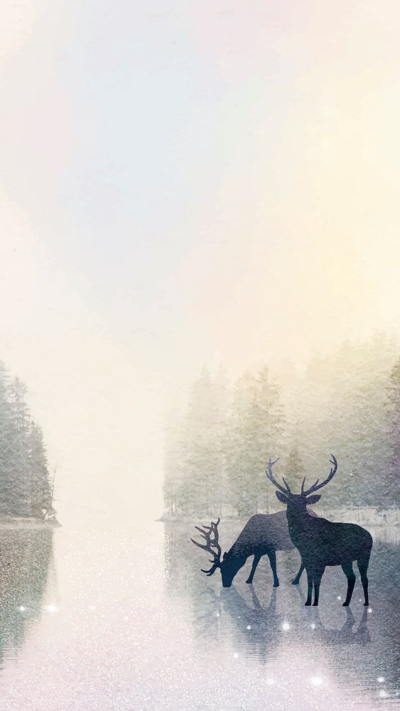 Aesthetic nature phone wallpaper, stag animal silhouette background vector