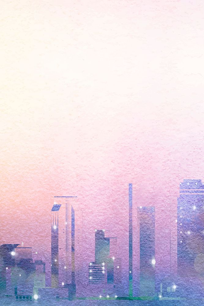 Watercolor city border background, building skyline vector