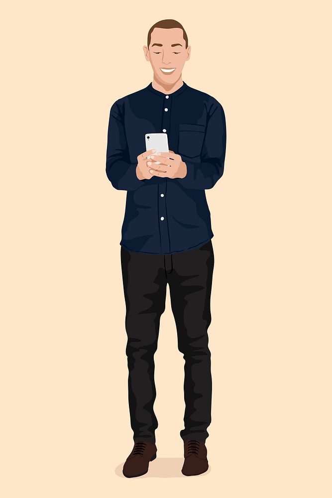 Man using phone collage element, vector illustration