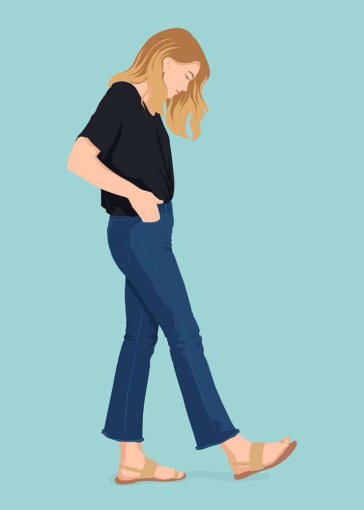 Woman walking clipart, aesthetic illustration