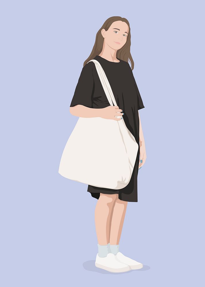 Girl with bag collage element, vector illustration