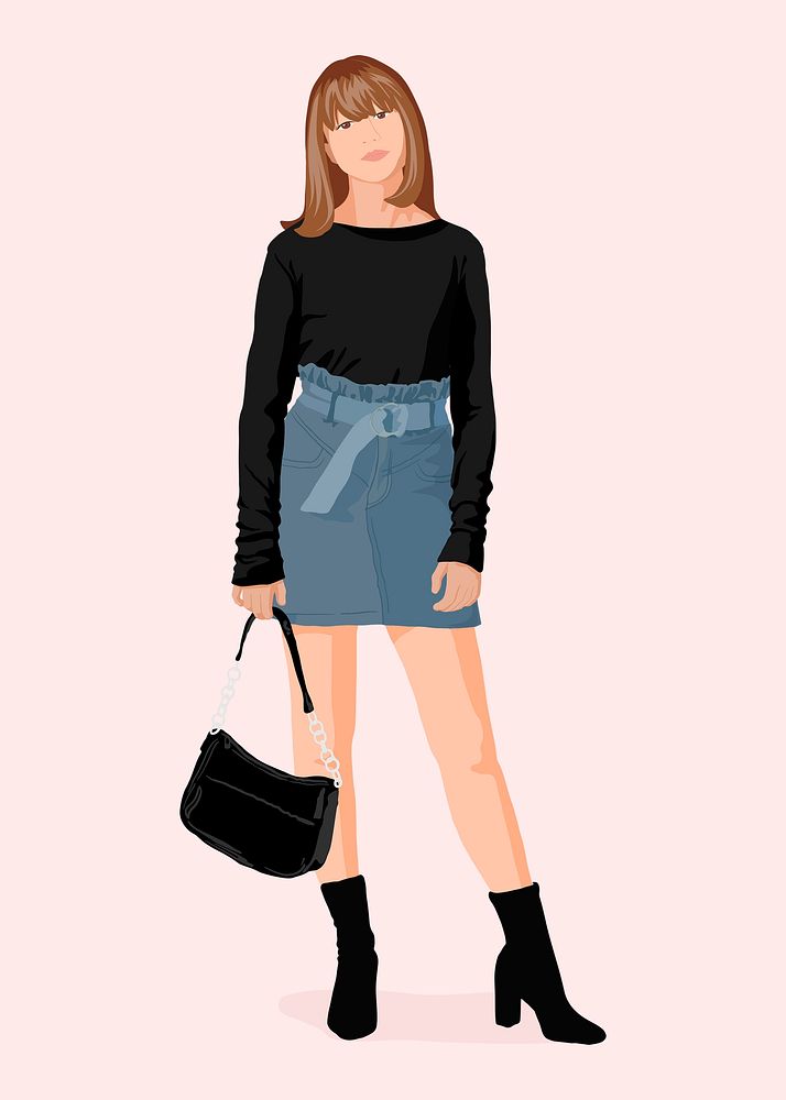 Cool girl collage element, aesthetic illustration psd